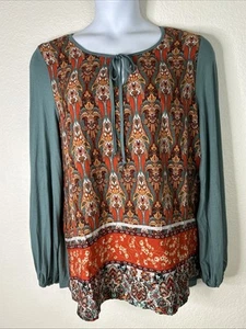 Weekend Suzanne Betro Womens Plus Size 1X Boho Tie-Neck Top Long Sleeve - Picture 1 of 6