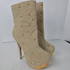 Vigo Fiore stivali plateau beige borchiati placcati oro, donna taglia 8, beige - Foto 1 di 10