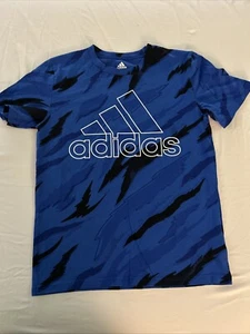 ADIDAS T-Shirt BLU/BLK Boys Size Large 14/16 Short Sleeve Polyester Sports - Picture 1 of 7