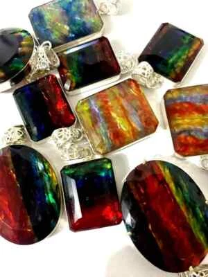 850 CT Naturale Ammolite Doppietto Multicolore 925 Argento Massiccio Ciondolo - Immagine 1 di 4