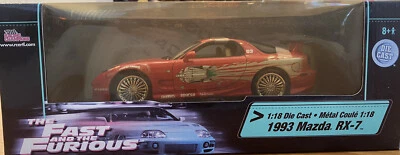 The Fast And Furious Racing Champions ERTL 1:18 1993 Dom's Red MAZDA RX-7 NIB - Image 1 of 4