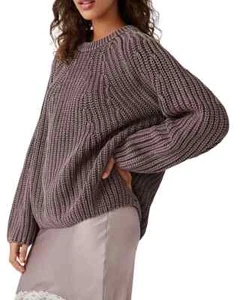 Maglione girocollo Free People Take Me Home maglia cavo cotone grosso nuovo con etichette *XS (S/M? - Foto 1 di 12