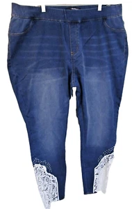 denim 24/7 Slim Leg Stretch Lace Inserts Blue Jeggings Plus Size 24W Women's EUC - Picture 1 of 5
