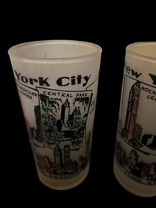 Lot de 5 verres à boire vintage givrés new york skyline souvenirs années 1950/60