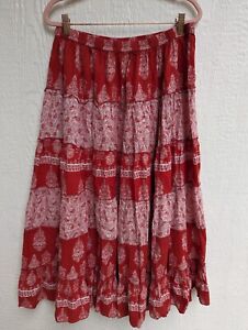 Vintage Blair Red Boho Hippie Peasant Paisley Indian Maxi Skirt Women's XL