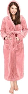 Women Fleece Hooded Bathrobe - Plush Long Robe in Lot NY Threads - Picture 1 of 102