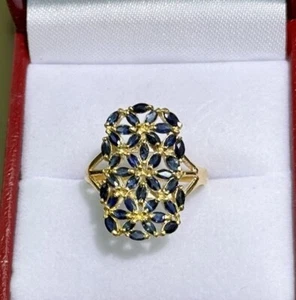 Anillo con racimo rectangular de oro macizo de 14k zafiro natural, talla 6,75, 3,0 gramos - Imagen 1 de 5