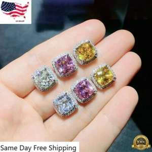 Gorgeous Cubic Zircon Silver Plated Stud Earrings Jewelry Pair/set Lab-Created - Picture 1 of 10