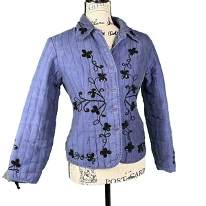 Carole Little Quilted Jacket Blue Silk Small Sequined Floral Seamstress Special - Picture 1 of 7