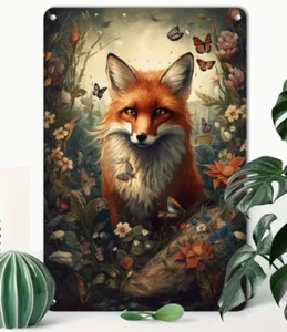 METALLKUNST - Fuchs und Schmetterlinge, Metallkunst, Wanddeko 8x12 cm - Bild 1 von 4