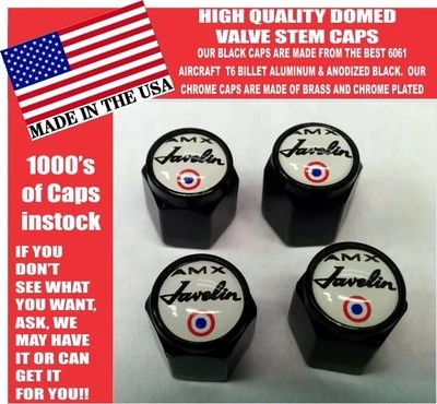 AMC AMX Javelin American Motors Black Billet w/white Valve Stem Caps Very Nice!  - Image 1 of 2