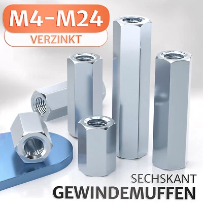 Gewindemuffen M4 - M24 Sechskant Stahl verzinkt Langmuttern Verlängerungsmuttern - Bild 1 von 4