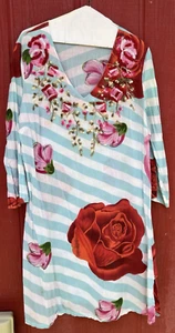 Soft Surroundings V-Neck Floral Striped Coverup Size Medium - Picture 1 of 8