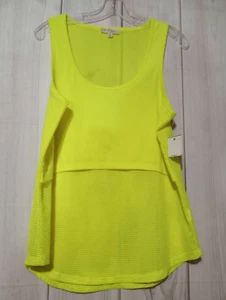 Jessica Simpson Shirt Ladies Large Neon Yellow Mesh Tank - Picture 1 of 6