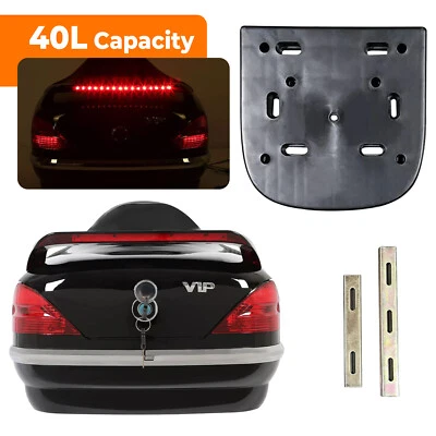 Black Motorcycle Luggage trunk Helmet Universal Tail Box W/Tail Light - Image 1 of 4
