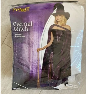 NWT Eternal Witch Costume Medium Dress Cape Hat Velvet Halloween Purple Black - Picture 1 of 24