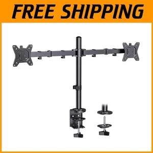 Heavy-Duty Dual Monitor Mount, C-Clamp & Grommet Base, Black - Picture 1 of 9
