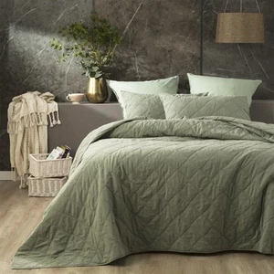 Renee Taylor Attwood VT Super King Bed Quilted Coverlet Stone Washed Cotton Fern - Picture 1 of 4