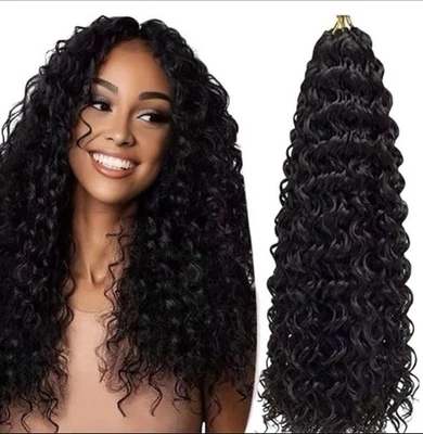 "Pelo humano pre-separado pluma ganchillo onda de agua, grado 12A, 18"""  Foto 1 de 4