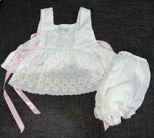 Healthtex Vintage Infant White Eyelet Dress w/Bloomers USA Made Size 9 Mos Roses - Picture 1 of 8