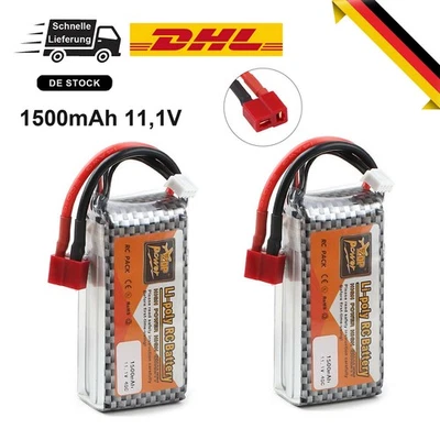 2 X 3S 11,1V 1500Mah Akku 40C Lipo Batterie T Stecker Für Rc Auto Drohnen Flugz  - Bild 1 von 4