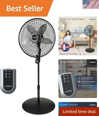 20-дюймовый колебательный пьедестальный вентилятор с пультом дистанционного управления и регулируемой высотой - черный - Изображение 1 из 4