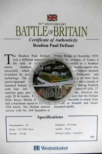 70th Anniversary Battle Of Britain 2010 £5 Silver Coins In Case Military Planes - Bild 1 von 2