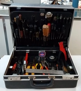 TRAVEL TOOL BOX BRIEF CASE STYLE WITH HAND TOOLS PLIERS SCREWDRIVERS SQUARE MORE - Picture 1 of 8