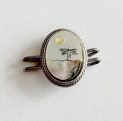 De colección Pequeño Bolo Corbata Abulón Concha Incrustación Playa Escena Tropical Palma SIN Cordón Foto 1 de 3