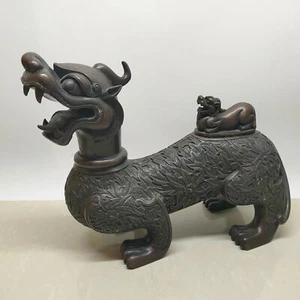 Unique Chinese Copper Bronze God Beast PiXiu Fengshui Statue Ornament Amulets - Picture 1 of 8
