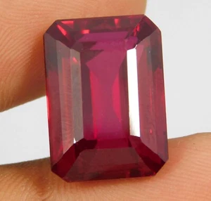 Certified 25.10 Ct Natural Mozambique Red Ruby Emerald Cut Loose Gemstone - Picture 1 of 8