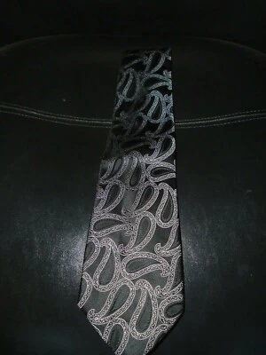 BUGATTI HOMBRE ANCHO SEDA CUELLO CORBATA ESTAMPADO PAISLEY NEGRO Y PLATEADO Foto 1 de 2