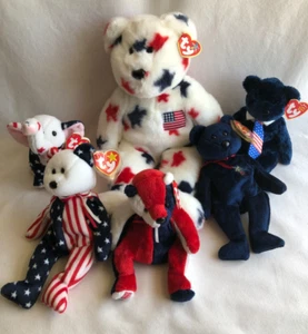 TY Beanie Babies Lot of 6 Spangle Red White Blue Patriotic 4th of July America - Picture 1 of 4