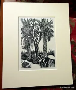 Robert Gibbings Exotische Landschaft Originaldruck Holzstich - Bild 1 von 12