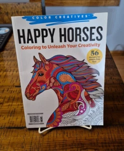 HAPPY HORSES Adult Coloring Book 56 Equestrian Designs Unleash Your Creativity - Picture 1 of 9