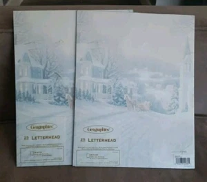 Geographical 25 Count Letterhead Winter Scene Horse Sleigh Christmas. 2-pack - Picture 1 of 3