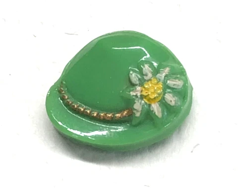 Realistic Green Hat with Painted Edelweiss Flower Vintage Button - NBS Small Cover
