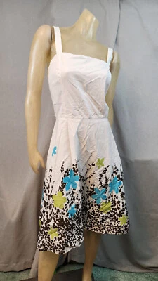 Vestido Solero APNY Blanco Floral Azul Verde Tirantes Para Mujer Talla 12 GRANDE USADO Foto 1 de 4