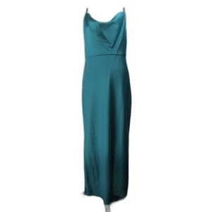 Taylor Satin Teal Midi Dress 14 Spaghetti Straps Low Neck Lined Polyester RK126 - Picture 1 of 12