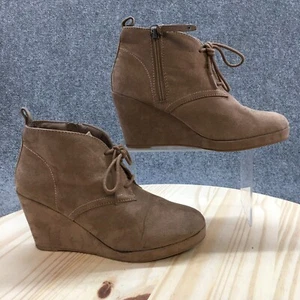 DV Dolce Vita Boots Womens 6 Ankle Booties Brown Suede Wedge Side Zip Lace Up - Picture 1 of 18