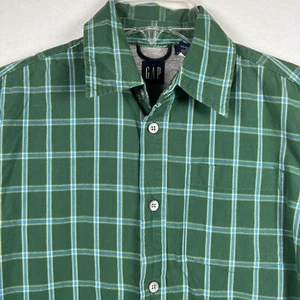 Gap Jersey Lined Plaid Button Up Long Sleeve Shirt Boys Size Youth Small Green - Picture 1 of 5