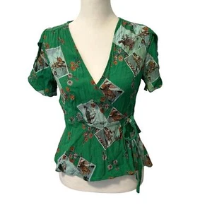 Meadow Rue Vintage Print Wrap Top - Picture 1 of 10