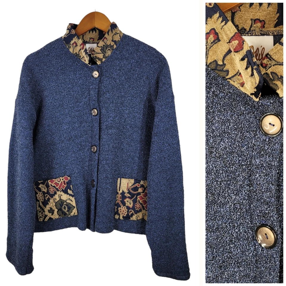 Cárdigan suéter chaqueta vintage Odile talla mediana arte para usar bolsillos jaspeados Foto 1 de 4
