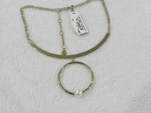 DKNY Gold-Tone Imitation Pearl Ring Bar Pendant Necklace - Picture 1 of 3