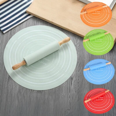 1 Set Non-stick Dough Rotary Handle Silicone Baking Rolling Pin + Kneading Mat - Image 1 of 4