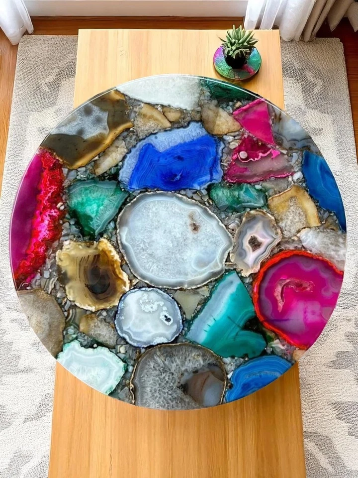 15" Mix Agate Table Top Agate Stone Coffee Table, Natural Agate Furniture Decors - Image 1 of 4