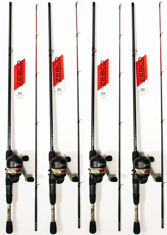 (LOTE DE 4) ZEBCO 33 APPROACH MAX CAMUFLAJE 6'6" MED 2 PIEZAS SPINCAST COMBO 21-39269 Foto 1 de 1