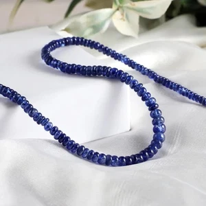 Blue Sapphire Necklace 20” Round Plain Beads Handmade Natural Gemstone Gift - Picture 1 of 4