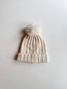 RESTORATION HARDWARE Ivory Wool Cashmere Ribbed Knit Beanie Toque Hat, One Size - Picture 1 of 6