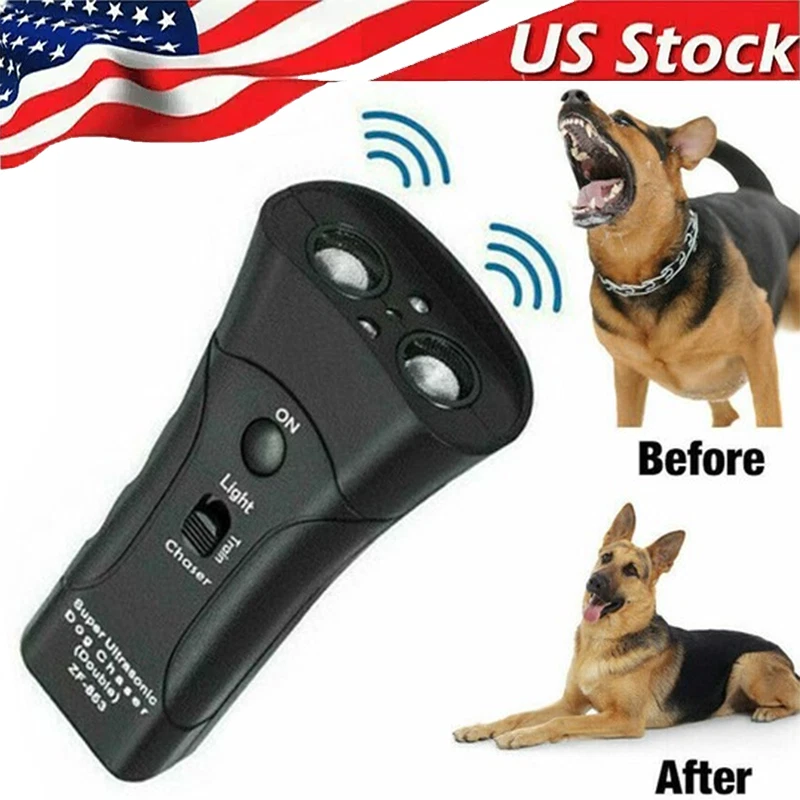 Ultrasonic Anti Dog Barking Device Pet Trainer LED Light Gentle Chaser Style USA